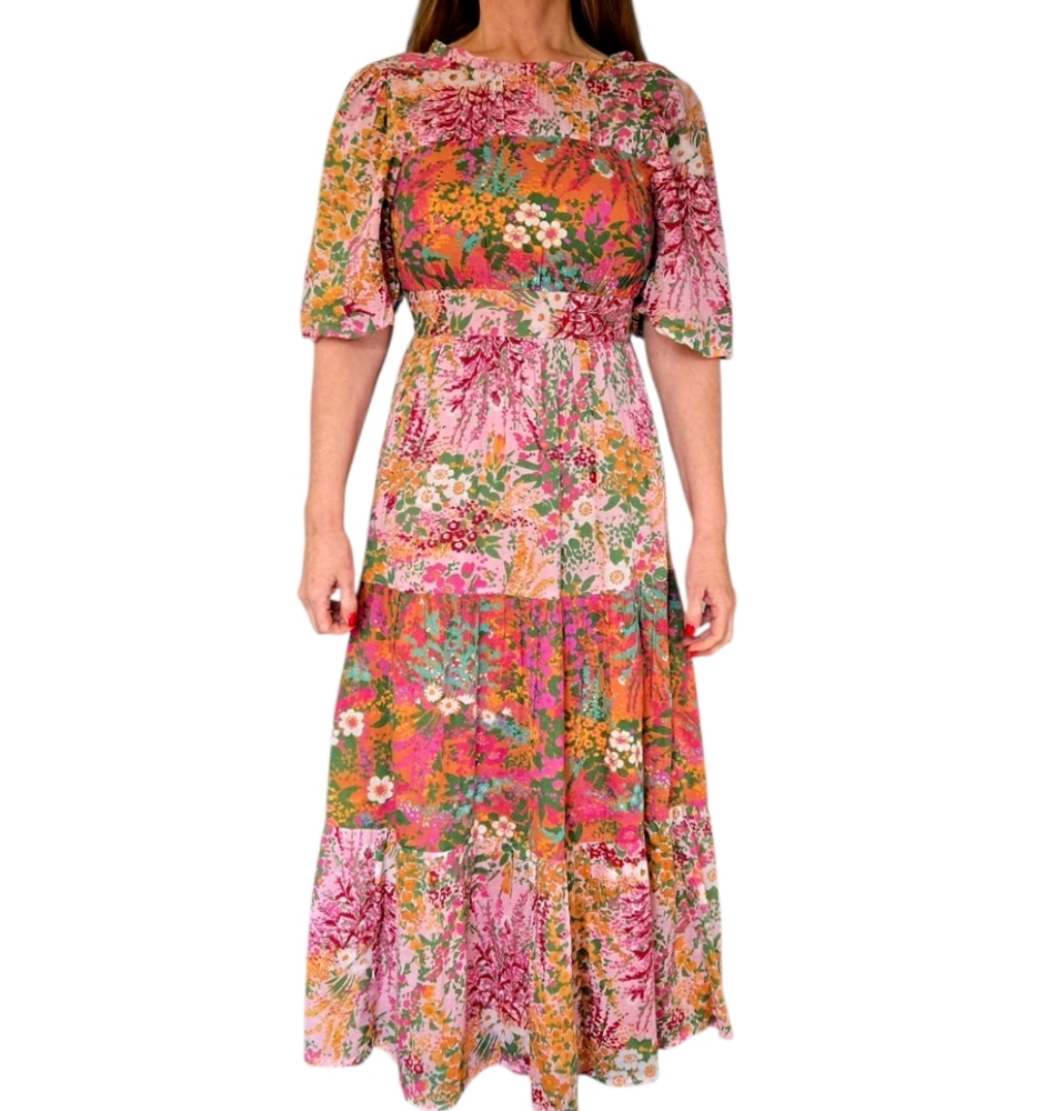 Banjanan Hilary Floral Dress Maxi Boho Loki's Garden Puff Sleeve Size XS - Picture 2 of 12